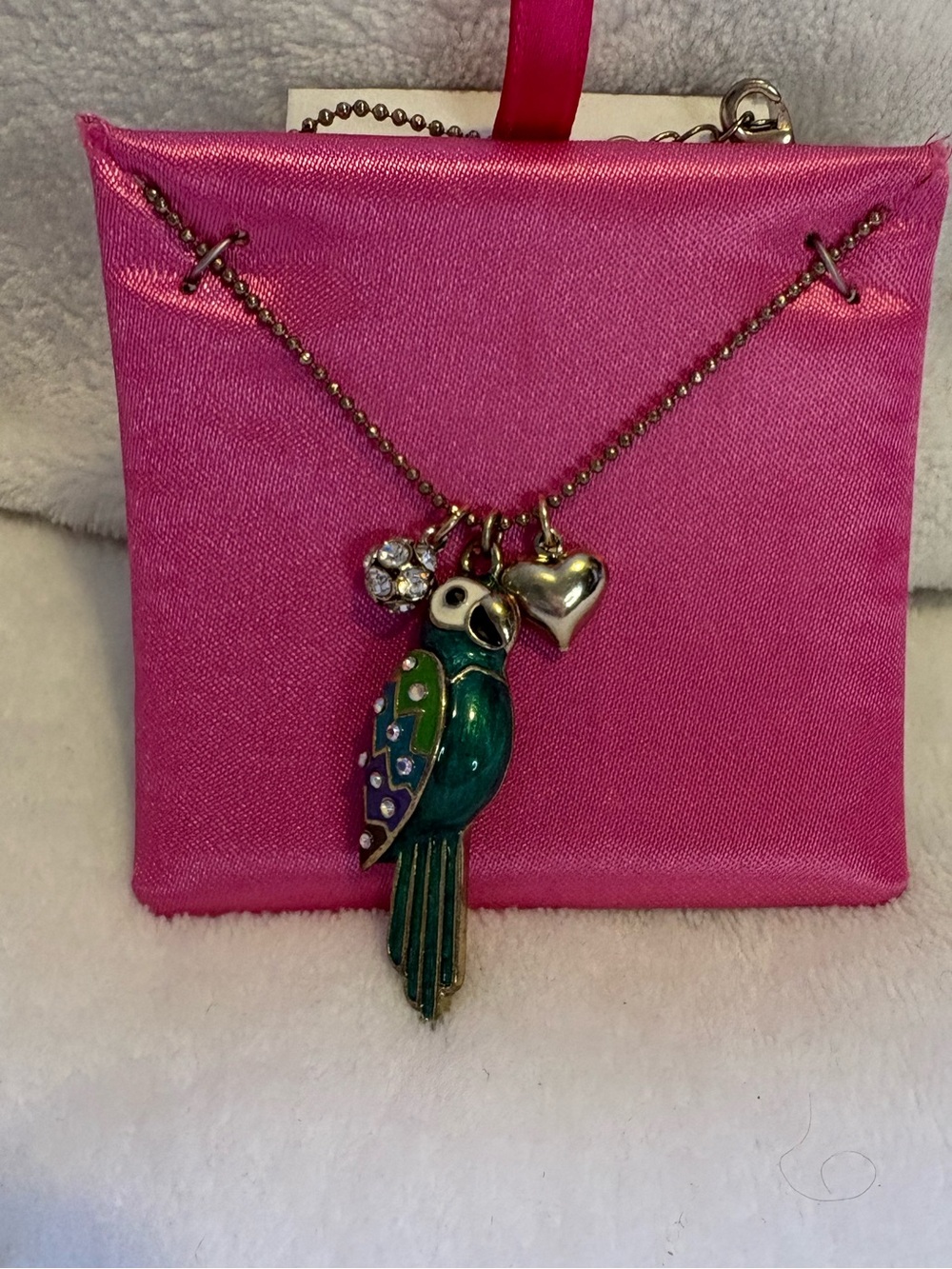 Betsey Johnson Pink Multicolor Parrot Pendant Necklace